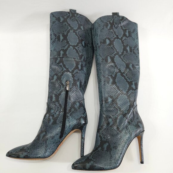 Vince Camuto Kervana Blue Leather Snake Print Boots Knee High Stiletto 8.5M/39 - Picture 2 of 5
